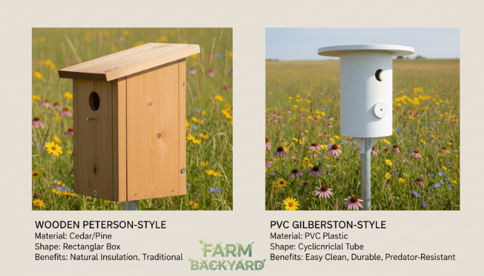 Creating the Perfect Bluebird House Design 3 Comparison visual between Peterson and Gilbertson bluebird house designs